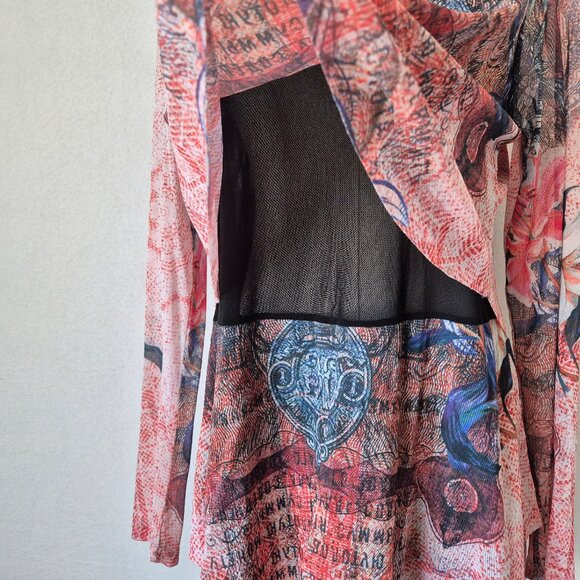 Desigual One Moment Abstract Mesh Layer Mini Dress Long Sleeve Multicolor - Picture 5 of 16